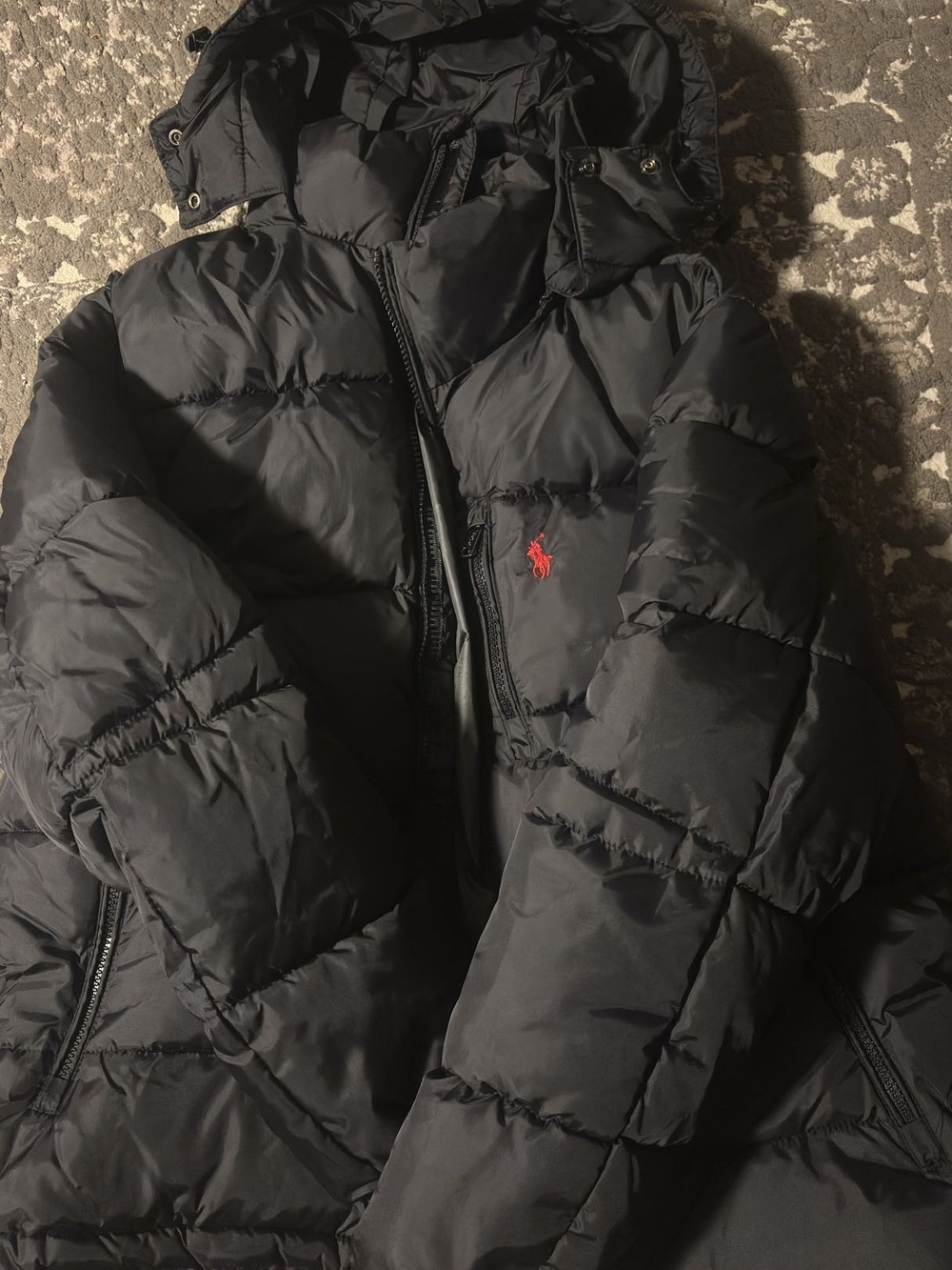 Polo Ralph Lauren Black Quilted Puffer Jacket with Red Pony